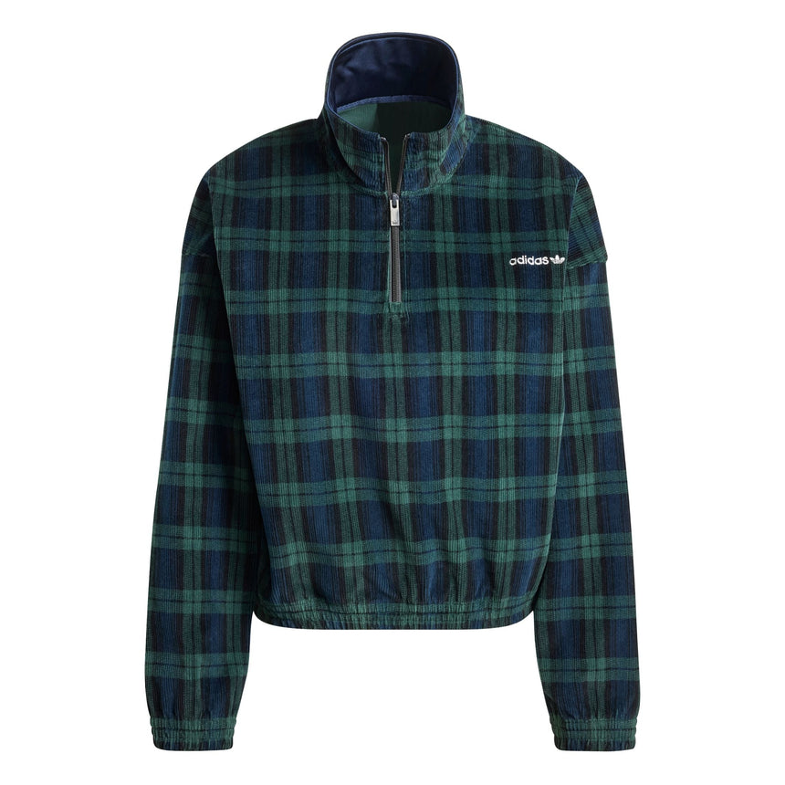 Corduroy Tartan Half Zip Women's Top