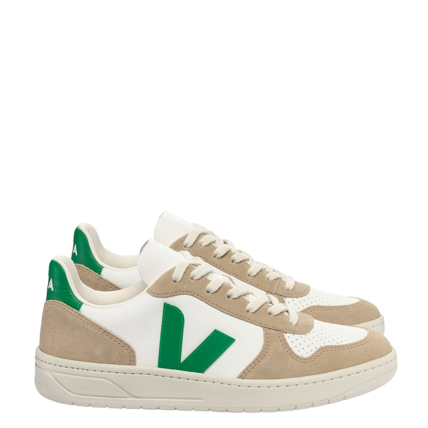 VEJA V-10 Chromefree Leather Kadın Sneaker Extra White/Emeraude Sahara